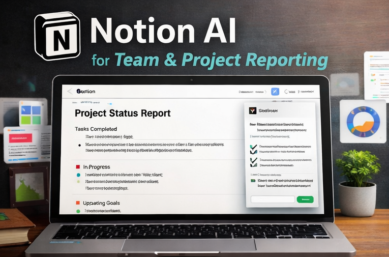 Notion AI creating automated project status and team reports using AI tools