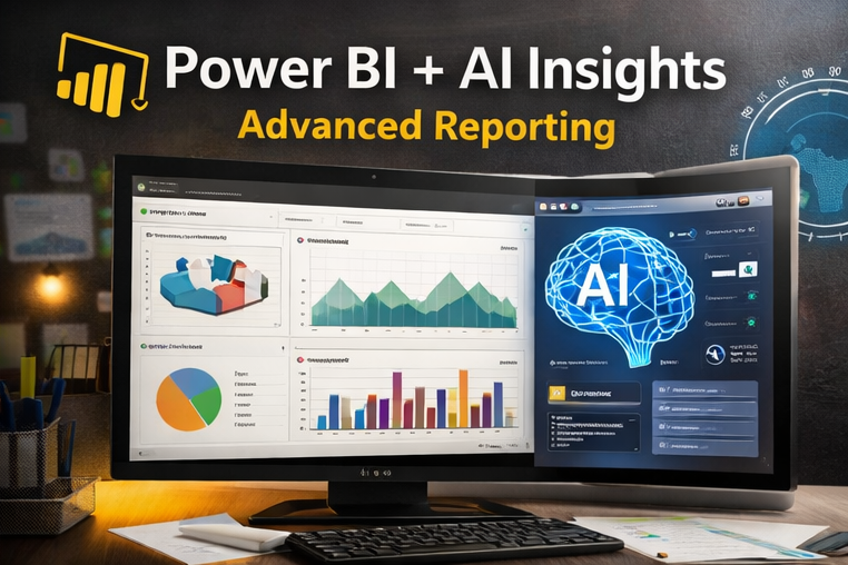 Power BI using AI insights for advanced automated business reporting and data visualization